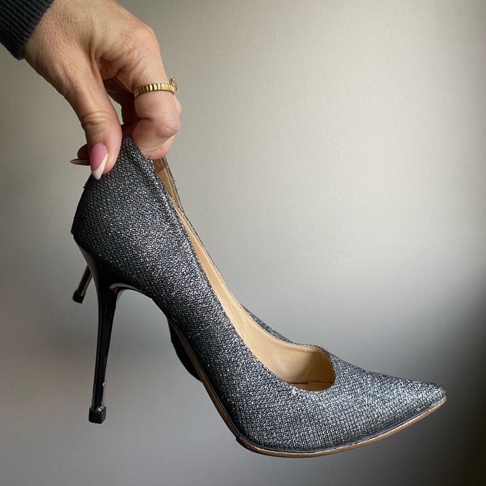 Jimmy Choo Glitter Pointed-Toe Stiletto Pumps in Sparkling Navy - Picture 7 of 8